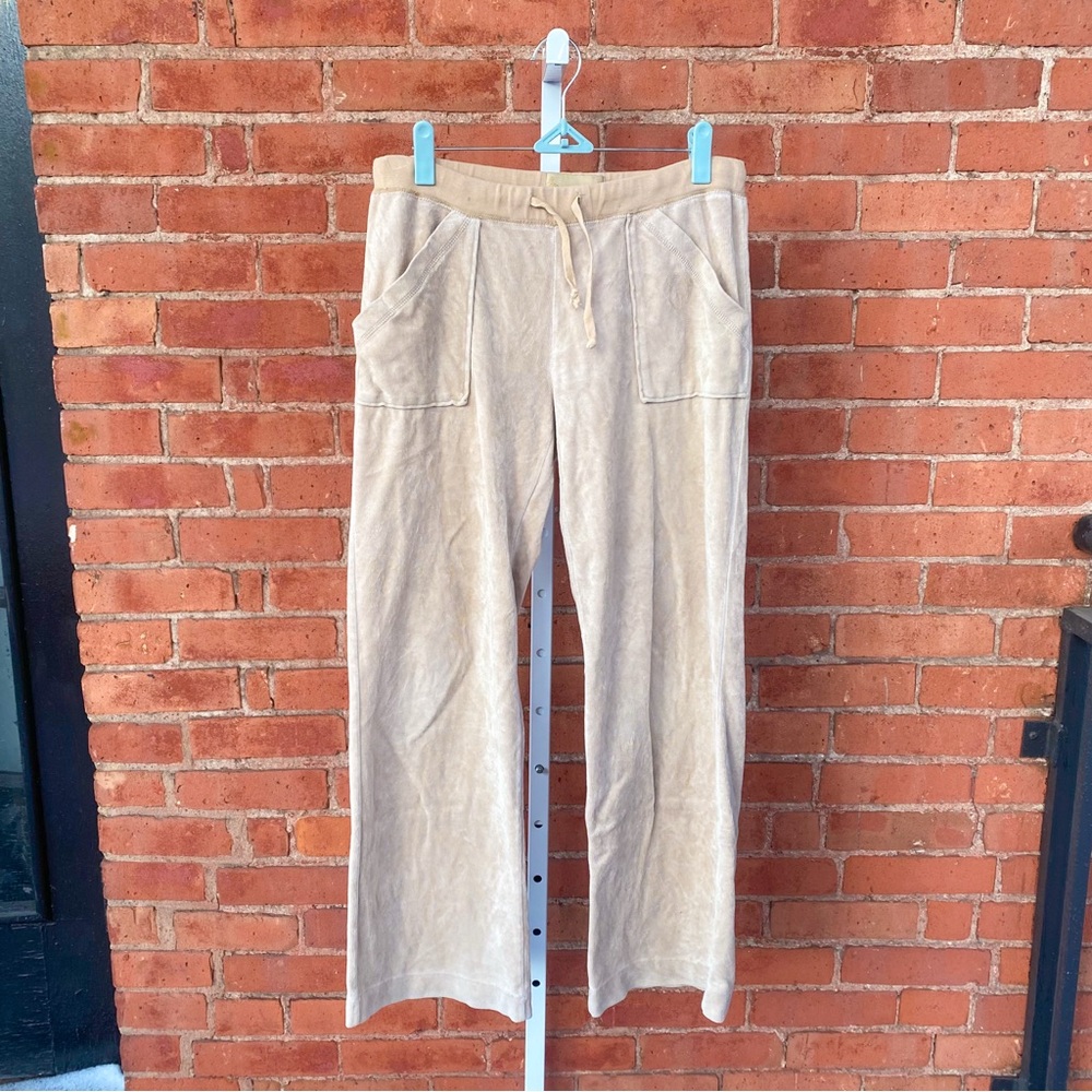 tan velour track pants